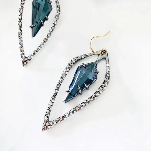 ALEXIS BITTAR NEW Open Kite Dark Gunmetal Smoke Blue Swarovski Crystals Earrings - Picture 10 of 13